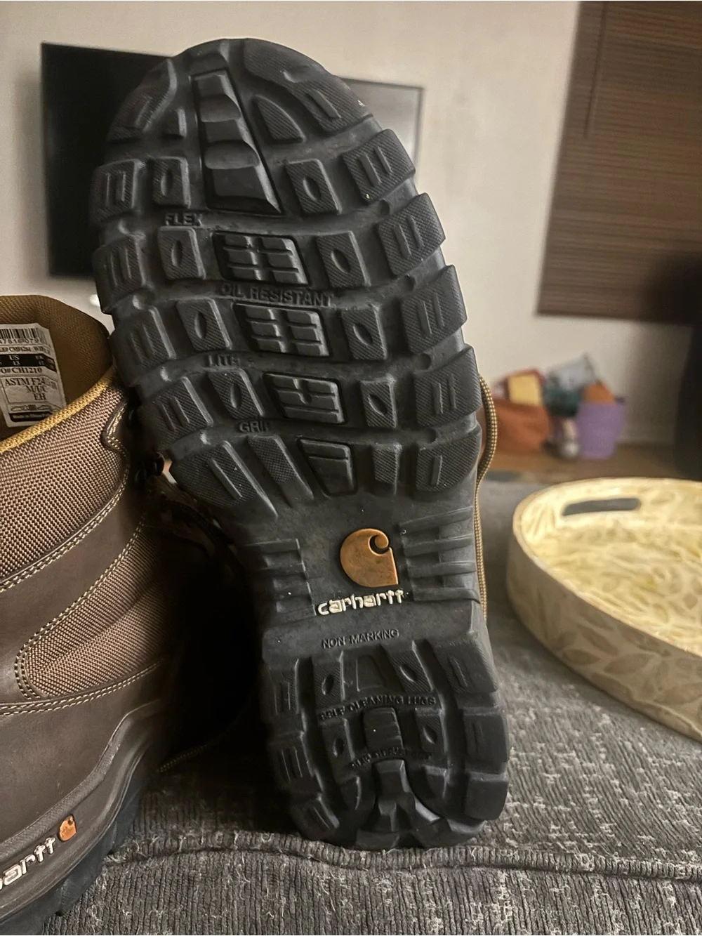 Carhartt Men's Dark Brown Work Boots with Tan Lining